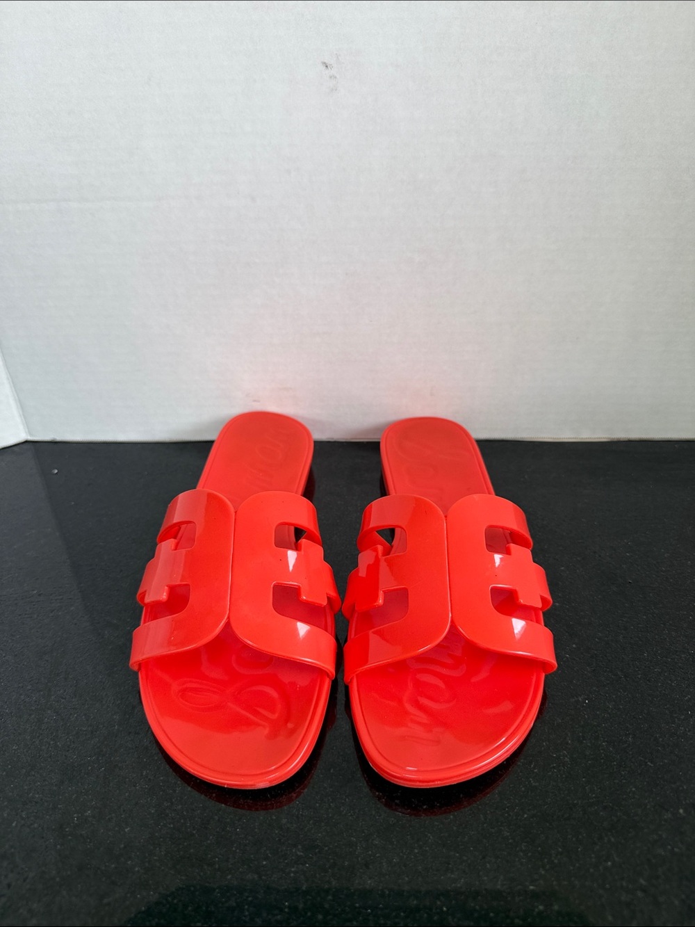 Sam Edelman Women's Bay Logo Emblem Jelly Slide Sandals Size 8 Blood Orange - Picture 3 of 12